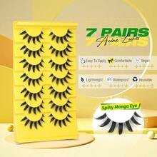 DManga Lashes Natural Eyelashes Spiky False Eyelashes Invisible Band 3D Cat Eye Lashes Wispy Fake Lashes Cosplay Anime Lashes 7 Pairs Pack Asian Doll Lashes Clear Band By5001 - 黑色 - 查看 3