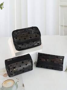 3 件/套大容量时尚简约透明镂空网眼化妆包，适合旅行、户外、家居使用、化妆包、化妆包、化妆包、化妆包、化妆品收纳包、旅行、化妆袋、包、化妆包、化妆袋、旅行必需品、小袋包、化妆包、包、旅行必需品、化妆配件、小化妆包 - 黑色 - 查看 6