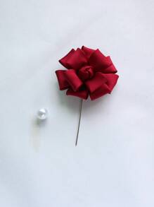 1pc Burgundy Artificial Rose Boutonniere, Groom Wedding Flower, Graduation Party Decor - Burgundy - View 6