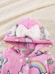 Baby GirlFluffy Cute Casual Comfortable Long Sleeve Hooded Dress, Unicorn & Mermaid Pattern, Suitable For Autumn/Winter
