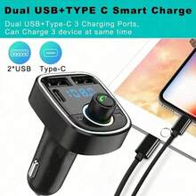 Bluetooth 5.3 Hands-Free Car Kit, Wireless FM Transmitter Receiver, Radio Adapter With 2 USB PD Chargers, Bluetooth Car Adapter, PD Charging Car Bluetooth MP3 Player, Car Charger, FM Transmitter, Dual USB Car Bluetooth Receiver Car Accessories - Multicolor - View 1