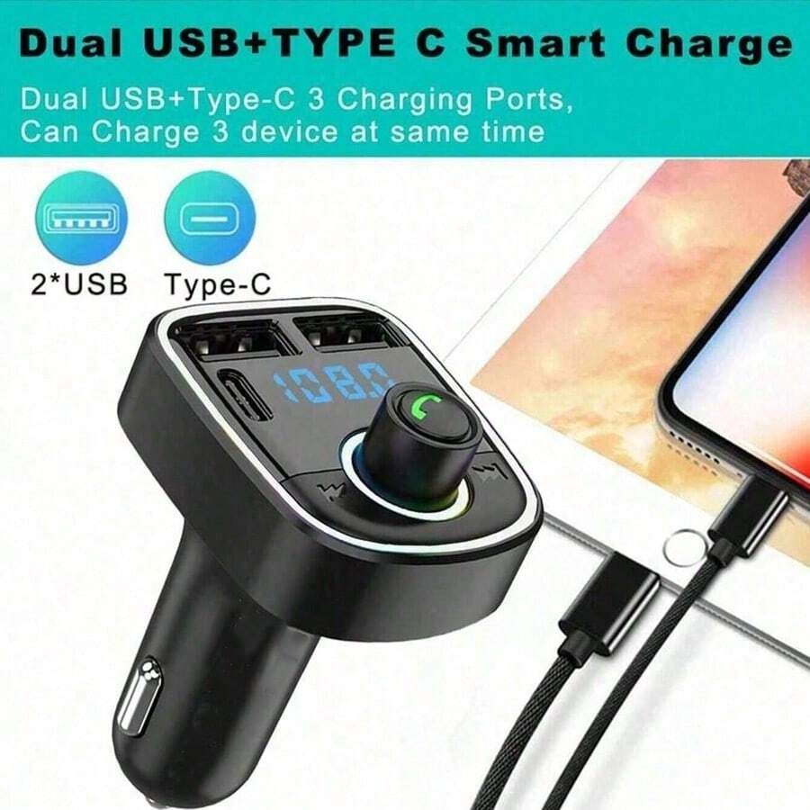 Bluetooth 5.3 Hands-Free Car Kit, Wireless FM Transmitter Receiver, Radio Adapter With 2 USB PD Chargers, Bluetooth Car Adapter, PD Charging Car Bluetooth MP3 Player, Car Charger, FM Transmitter, Dual USB Car Bluetooth Receiver Car Accessories - Multicolor - View 1