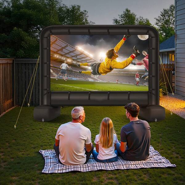 Pantalla de proyección inflable de 4,2 a 6 metros, para exteriores, con soplador de 120 a 250 W, tela Oxford, proyección de películas 16:9 fácil de instalar, ideal para patios, cine en casa y fiestas temáticas.