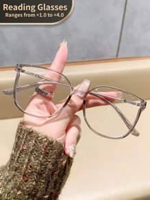 1pc Women's Square Vintage Reading Glasses, Clear Transparent Computer Readers, Magnification +1.0 To +4.0