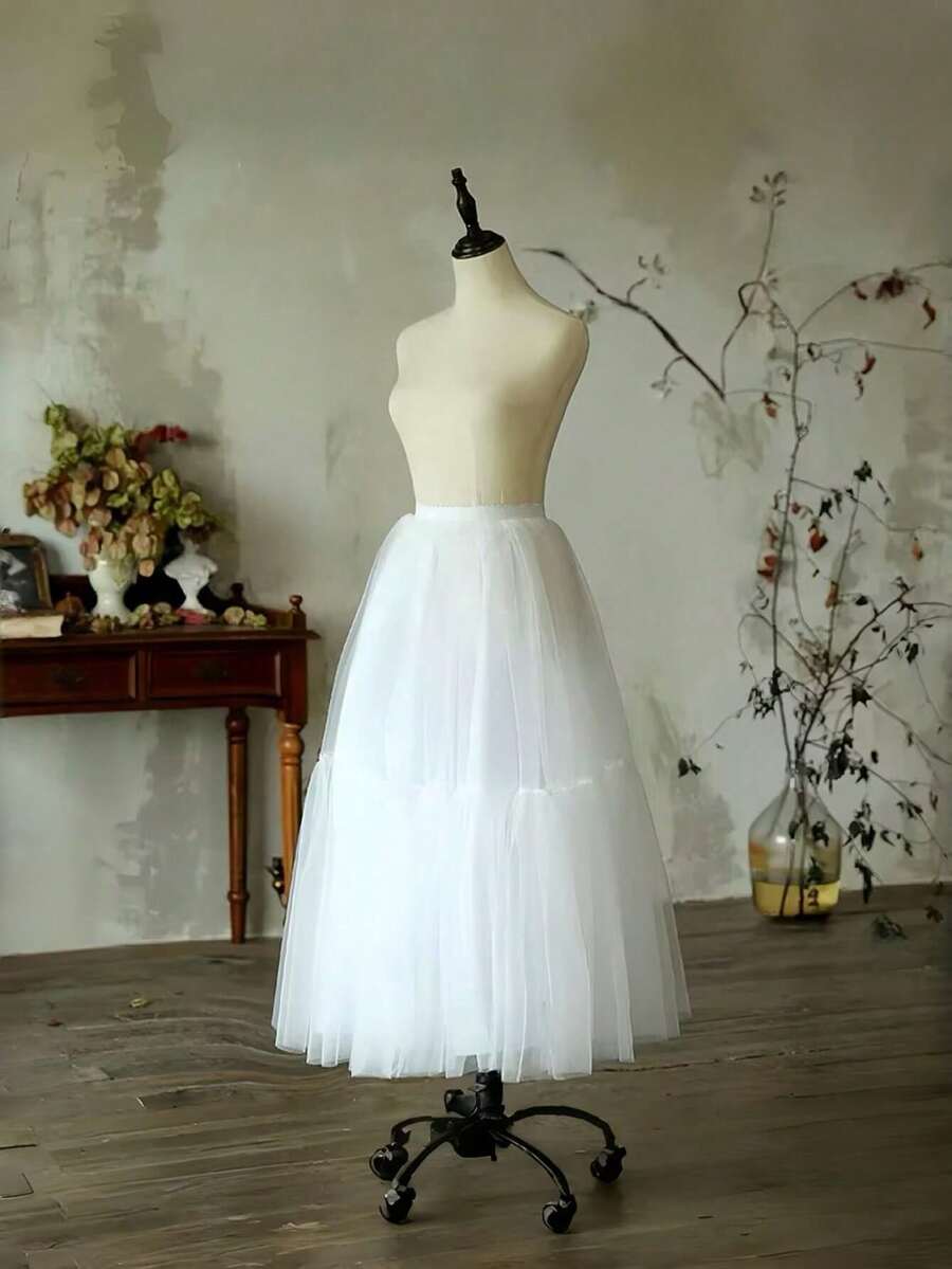 1 件女士洛丽塔蛋糕裙带衬裙，长款柔软薄纱高腰裙，女士秋季服装 - A - 查看 1