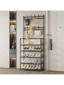 Shoe Racks, Simple Floor-To-Ceiling, Multi-Functional Hangers, Metal Modern Minimalist Shelves, Household Coat Racks - Multicolor - View 9