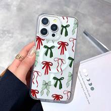 Funda para teléfono con un elegante diseño de lazo. Compatible con 16 Pro Max, 16 Pro, 16 Plus, 16, 15, 15 Pro Max, 14 Pro, 14 Plus, 13 Pro, 12 Pro y 11. Resistente a golpes, magnética, con carga inalámbrica. Accesorios transparentes de acrílico. - Blanco - Ver 1