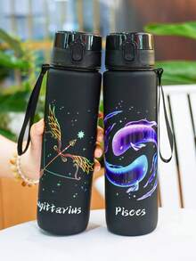1pc 1000ml/32oz 12 Zodiac Pattern Plastic Drinking Cup, 12 Patterns Available, With Handle Strap For Easy Carrying, Leak-Proof Lid Design, Suitable For Outdoor Sports, Camping, Cycling, Great Gift Choice - Multicolor - View 8