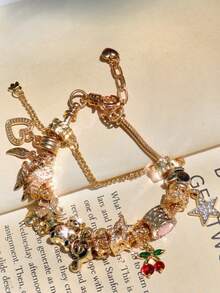 1 vòng tay ngôi sao, vòng tay gấu thời Phục Hưng, vòng tay anh đào đỏ, vòng tay tự làm lễ hội âm nhạc thời trang đường phố, vòng tay ngôi sao cổ điển, vòng tay cổ điển có thể điều chỉnh - Vàng - Xem 5