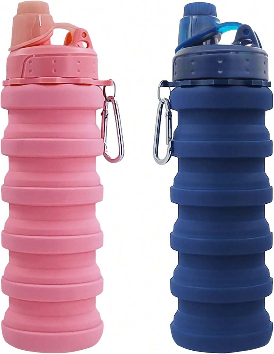 Collapsible Water Bottles Travel Water Bottle Sports Portable Sport Water Bottle Reusable Water Bottles Comes With Mountaineering Buckle 500ml Silicone Water-Proof Camping Water Bottle,9743645