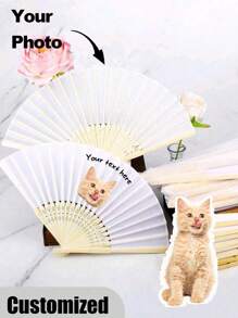 Evantai de nuntă alb personalizat cu fotografie și nume de animal de companie, LOGO, evantai clasic DIY, ornamental de înaltă calitate, personalizat, elegant, rafinat, personalizat, cadouri ideale unice pentru ea, iubit, prietenă, tată, familie, mamă, prieteni