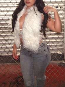 女士时尚 Y2K 性感露背吊带人造毛皮背心，适合日常外出、约会、夜总会派对