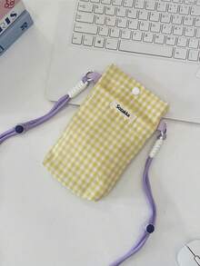 1 Pc Ins Style Grid Pattern Printing Lightweight Mobile Phone Storage Bag Phone Pouch ,Multifunctional Messenger Bag To Go For A Walk And Go Shopping To Carry On Small Item,Portable Storage Bag Card Holder Coin Purse For Travel And Daily Commuting,Gift For Friends And Teachers,Birthday Gift - Multicolor - View 12