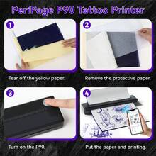 Impresora portátil de plantillas para tatuajes PeriPage P90: dispositivo de transferencia térmica para tatuadores profesionales, diseño compacto con 5 hojas de papel térmico A4.