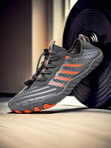 1 Pair All-Season Slip-Resistant Water Shoes For Beach And River Sports, Women And Men, Quick-Drying Breathable Fabric Upper With Rubber Sole, Striped Pattern - Grey - View 4