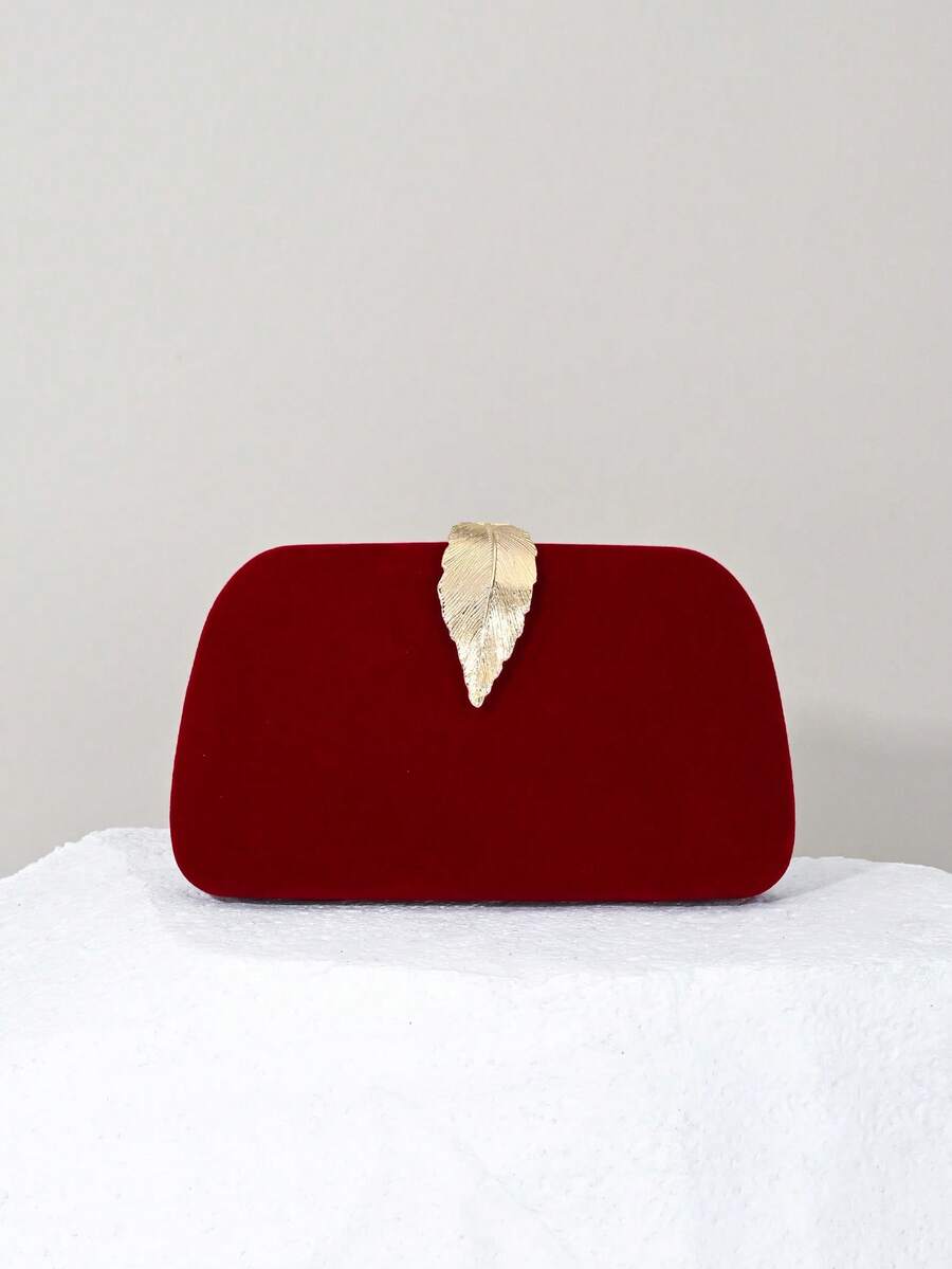 优雅复古天鹅绒金属叶晚装包，时尚女士小方形派对手提包，适合正式礼服