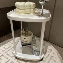 1pc Modern Simple Creative Coffee Table With 2-Tier Storage Shelves, Suitable For Living Room, Bedside, Bedroom And Office, Milky & Oil Style Coffee Table, Easy To Assemble