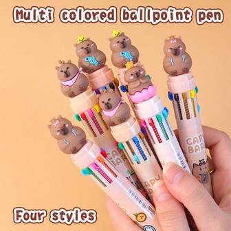 4 pezzi/set, penne a sfera a tema orsetto cartoni animati in 10 colori/6 colori/4 colori, penne a sfera a pressione multicolore, penne a sfera a pressione ad asciugatura rapida, strumenti di scrittura