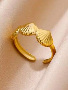 Nhẫn thép không gỉ mạ vàng, bản dày, kiểu dáng bất đối xứng, trang sức hình sinh vật biển, thích hợp cho mùa hè. - vàng vàng - Xem 6