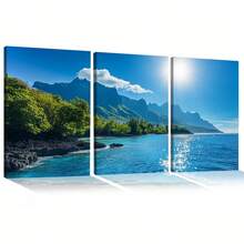 Quadro Decorativo Três Atos da Harmonia Costeira MDF Mosaico Sala Quarto Escritório Impressão Em Hd - Multicolorido - Visão 1