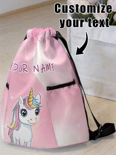 1pc Customized Cartoon Sheep Pattern Drawstring Backpack With Pockets, Personalized Gift For Back To School, Suitable For Children And Teenagers, Can Print Your Own Name Or Gift To Your Siblings And Classmates