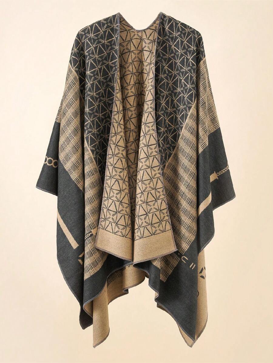 1 件男士围巾披肩，温暖时尚链条几何图案，舒适透气休闲保暖围巾披肩，秋冬 - 彩色 - 查看 1