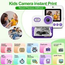 Kids Instant Print Digital Camera Toy – Built-In Zink Photo Paper Printer, Fun Music Player & Sound Effects | 2.4" LCD Screen, 1080P HD Video & 16X Zoom | Creative Travel Photography Toy For Boys & Girls Ages 3-12 | Perfect Birthday, Christmas, Holiday Gift (Pink/Blue/Purple) - XX-multicolor - View 3