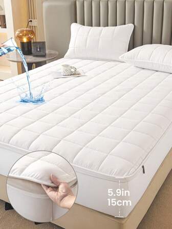 1件装100%防水六面拉链床垫保护套，绗缝加厚床笠，适用于6英寸厚床垫，白色床笠，适用于单人床、双人床、特大号床、大号床，透气静音，防尘，可机洗，低致敏性，灰色高品质拉链床垫套，理想的家居礼品，完美的节日礼物