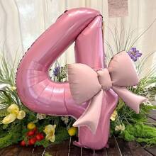 2 pièces/set Ballons en forme de chiffres roses de 32 pouces avec décoration de nœud mat, convient pour anniversaire, mariage, événement extérieur, anniversaire, fête, Thanksgiving, Halloween, Noël, ambiance de fête et décoration de fond