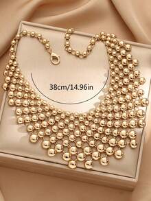 1 chiếc vòng cổ mặt tròn hình học ngoại cỡ làm thủ công bằng kim loại nặng Punk cường điệu phù hợp cho tiệc tùng, trang phục Hip-Hop - Vàng - Xem 3