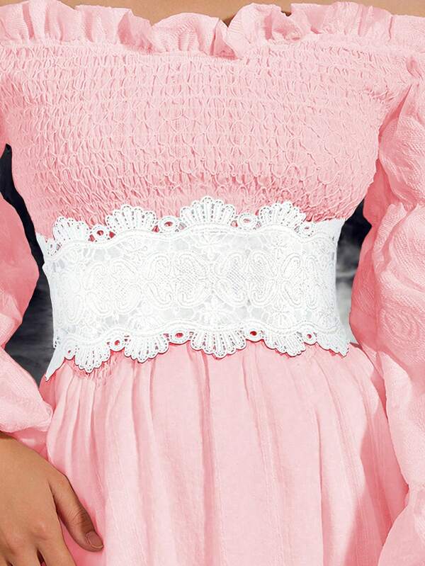 1pc Women's Waist Belt, Elastic Waist Cincher For Dresses, Lace Decor, Fashion Versatile Halloween Costume