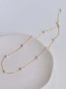 1 Peça Colar de Aço Inoxidável com Pérola Falsa, Design Vintage, Moderno e Minimalista, Adequado para Uso Diário, Reuniões, Festivais e Festas