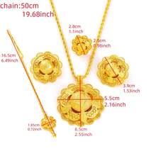 4pcs/Set Luxury Jewelry Set, Saudi Arabian Style, Golden Color, Flower Shaped Pendant, Ring, Earrings, Headchain, Star Pattern, Traditional African Bride Wedding Accessories Gift - A - View 4