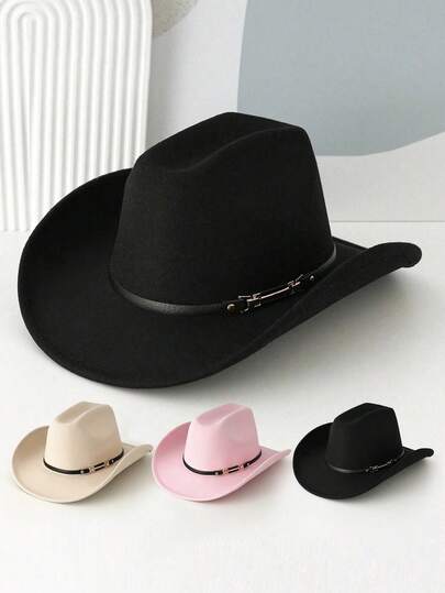 1 Sombrero de vaquero occidental clásico con hebilla para hombres y mujeres, tipo fedora con ala enrollable