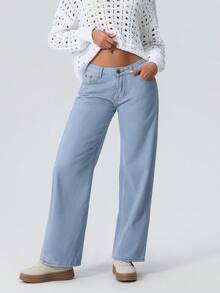 Women Wide Leg Jeans Low Rise Baggy Straight Leg Jeans Loose Boyfriend Jeans Casual Denim Pants Y2k Streetwear - 淺藍色 - 查看 2