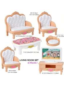 1:12 比例娃娃屋家具套装，包括客厅、厨房、卧室和浴室微型模型，适合 3-8 岁女孩的塑料玩具 - 角色扮演家政系列、娃娃厨房、娃娃、娃娃玩具