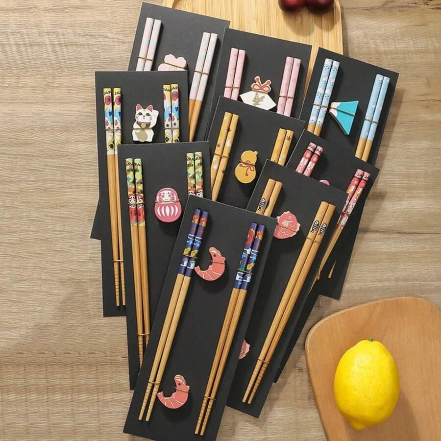 2 Pairs Chinese Chopsticks Japanese Korean Sushi Solid Wood Chopsticks Wedding Gift Chop Sticks Hashi Two Pairs Chopsticks Set - Blue YD - View 1