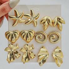 3 Pairs Asymmetrical Geometric Golden Stud Earrings Set, Creative Twisted C-Shape & Water Drop Earrings, Vintage Minimalist Starfish & Bear Design, Suitable For Daily Wear Or Festive Occasions Like Birthday, Holiday, Christmas, New Year, Gifts