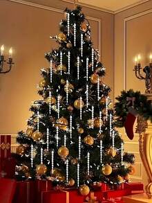 20pcs Christmas Ornaments Artificial Transparent Spiral Icicle Christmas Tree Decorations Home Decor Icicle Pendant Holiday Background Hanging DIY Crafts Birthday Party Festival Decoration - Clear - View 6