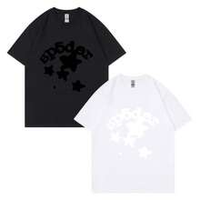 SP5DER 2025 Summer New Simple T-Shirt, 100 Percent Cotton Loose Comfortable Tees, Graphic T Shirts With  SP5DER Letters And Stars, Couples Matching Outfits - 白色 - 查看 2