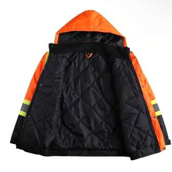 Giacca di sicurezza ad alta visibilità - Impermeabile, con cerniera, tasche multiple e fondo nero, giacca riflettente, giacca con cerniera in tessuto Oxford 300D rivestito in PU impermeabile e antivento, gilet di sicurezza riflettente a 360°, design multi-tasca, adatto per costruzione, lavori stradali e attività all'aperto, abbigliamento da lavoro durevole, cuciture rinforzate, indumenti protettivi ad alta visibilità, specificamente per lavoratori edili