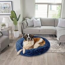 Original Calming Donut Dog And Cat Bed Shag Faux Fur Navy Blue XL 45x45" - 海軍藍+XL - 查看 6