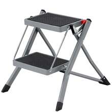 Scaletta a 2 Gradini, Scala Pieghevole, Gradini di 20 cm Coperti con Gomma Antiscivolo, con Manico, Capacità di Carico di 150 kg, in Acciaio, Grigio - Grigio - Visualizzare 7