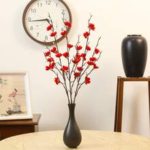 4/12pcs Artificial Red Plum Blossom Flowers, Fake Winter Jasmine Long Stem Plastic Flowers For Home, Hotel, Office, Wedding, Party, Garden Decor - Red - View 2