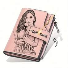 1pc Customized Photo Engraved Women's Wallet - Elegant Floral Design, Multiple Card Slots, Zipper Closure - Personalized Gift For Mother's Day, Valentine's Day, Anniversary - Fashionable & Cute Accessory, Made Of Synthetic Material