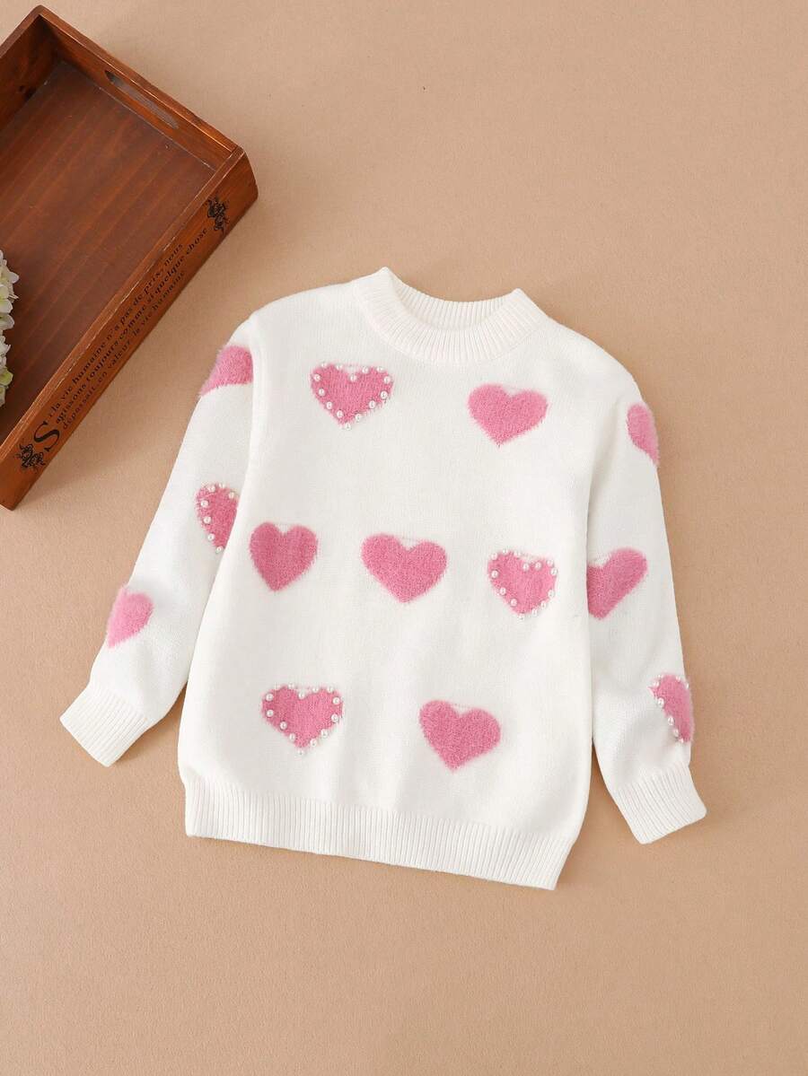 Girls Sweater Pullover, Cute Casual Autumn/Winter New Warm Knitted Long Sleeve Round Neck Sweater For Toddler, Little & Big Girls