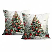 2pcs Christmas Tree Printed Pillow Cover Set - Peach Velvet Pillow Case 45*45cm