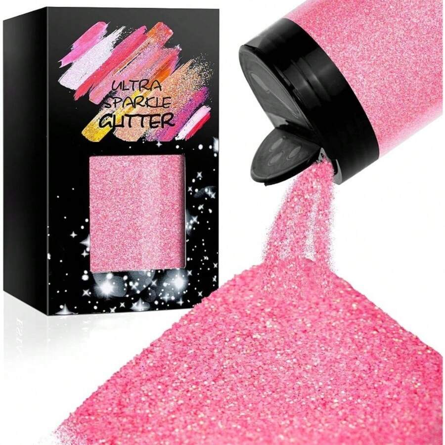 Metallic Ultra Fine Glitter, 7.41Oz/210G Resin Glitter Powder Sequins Flakes, 1/128" Holographic Iridesnt Glitter For Resin Tumblers Art Crafts, Hair Fa Body Nail Glitter(Black) - Taffy Pink - 查看 1