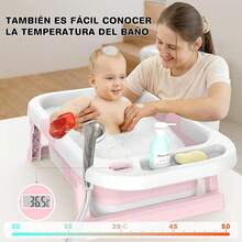 Bañera Plegable para Bebe con Demuestre Temperatura, Tina de Baño para Bebe con Cojin para Bañar, Bañera para Bebe para Baño en Casa, Bañera Multiusos para Bañarse,Lavar La Ropa - Rosa - Ver 4