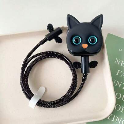 兼容Apple 20w充电器英国标准保护壳可爱卡通猫兼容 13/14/15/16数据线保护套，可爱礼物电缆保护器充电器配件手机配件